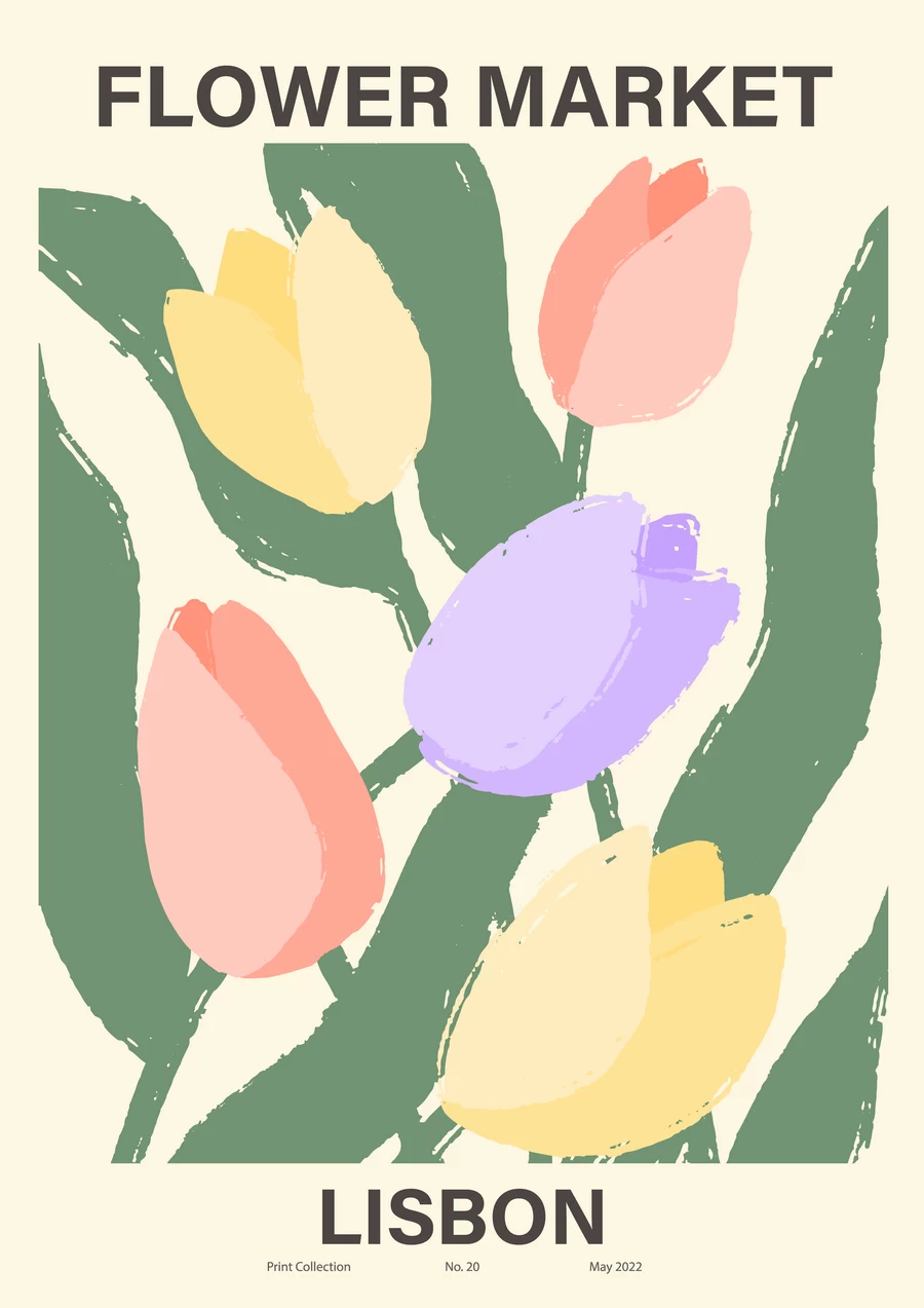 手绘小清新北欧花朵植物花卉插画海报封面画芯装饰AI矢量设计素材【008】